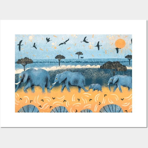 Walk of elephants in the savannah Wall Art by Mimie20